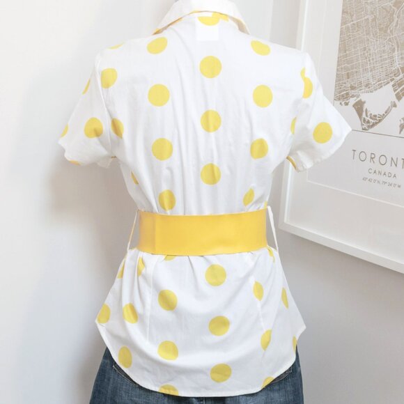 NWD Yellow Polka Dot Belted Button Up Blouse - Picture 2 of 5